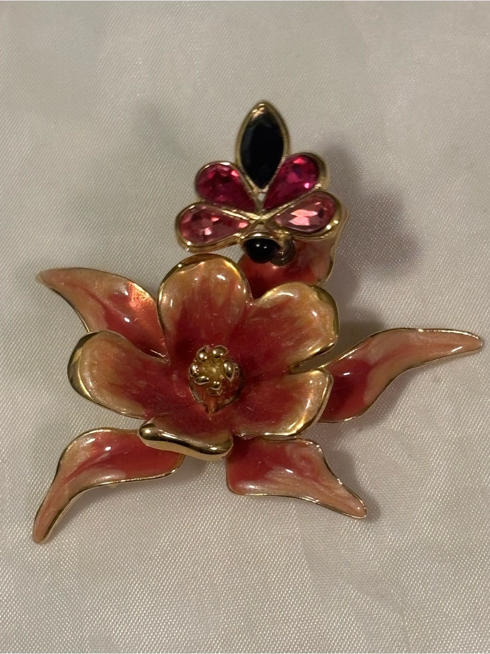 Bob Mackie Gold Plated Enamel Floral Brooch with Bee with Gems